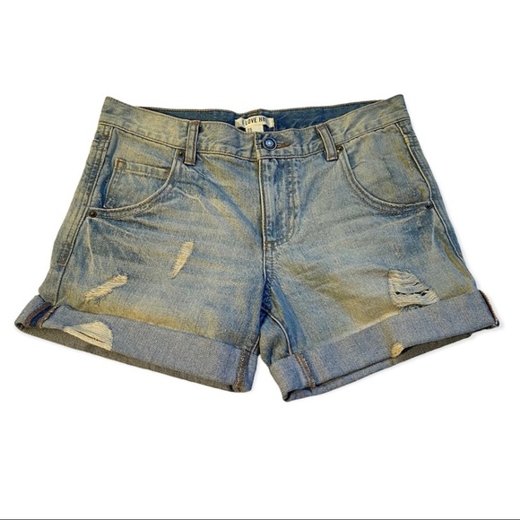 Forever 21 I Love H81 Cuffed Distressed Denim Jeans Shorts Size 26 NWT - Picture 8 of 14